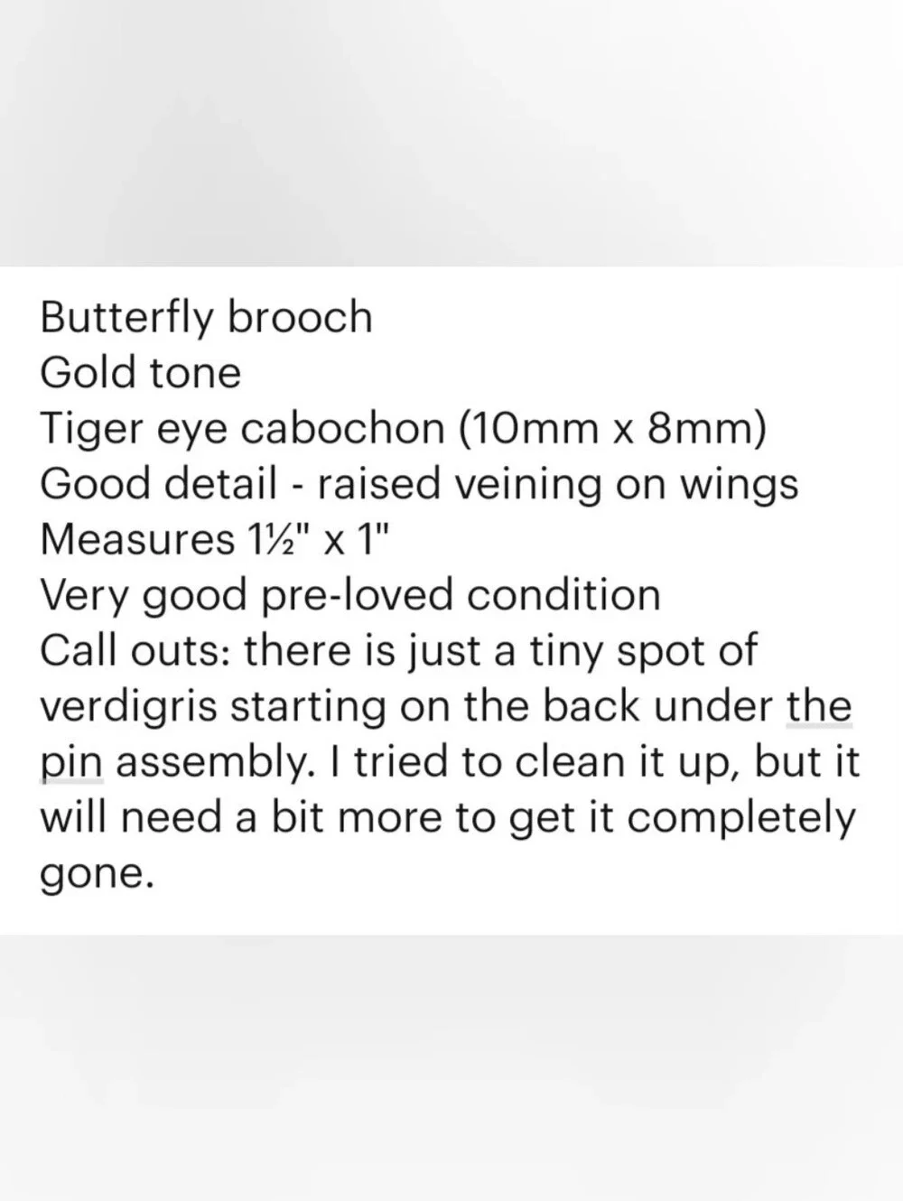 Butterfly Brooch Gold Tone w/ Tiger Eye Cabochon Measures 1½
